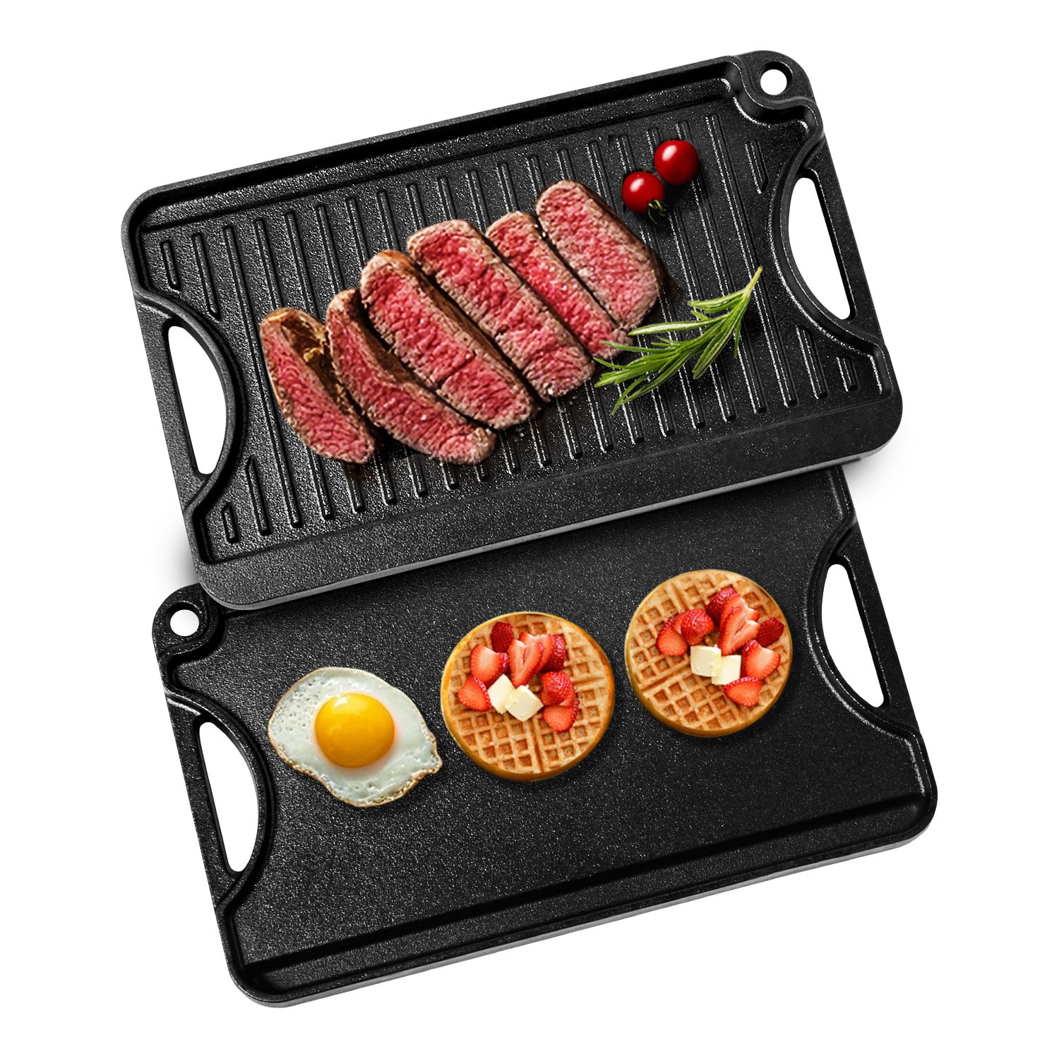 Cast Iron Reversible Bbq Grill Griddle Pre-seasoned Pan Black_voghion.com